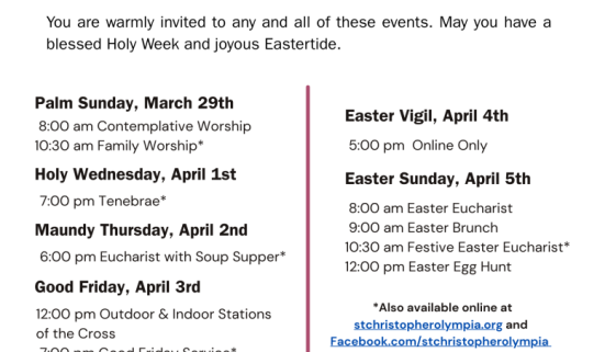 Holy Week & Easter Schedule of Events 2026